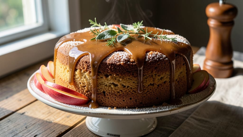Apple Harvest Pound Cake With Caramel Glaze Recipe: Spiced Apple Filling and Buttery Streusel Crown