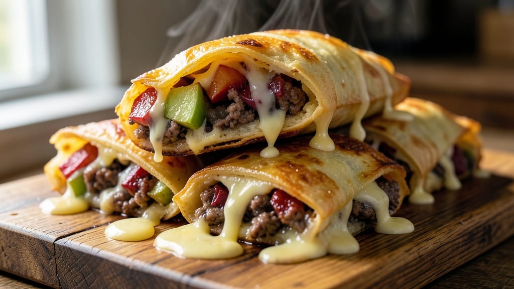 Apple Cheesecake Chimichangas Recipe: Crispy Tortilla Crowns Over Apple-Cheddar Rivers