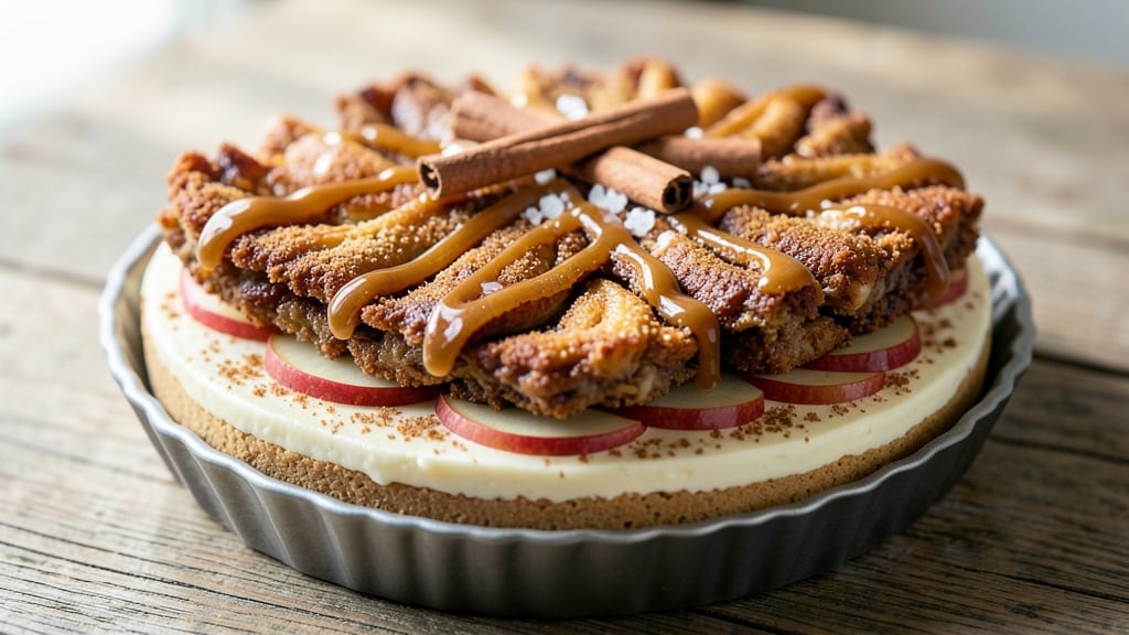 Apple Fritter Cheesecake Recipe: Spiced Apple Crunch Over Creamy Swirls