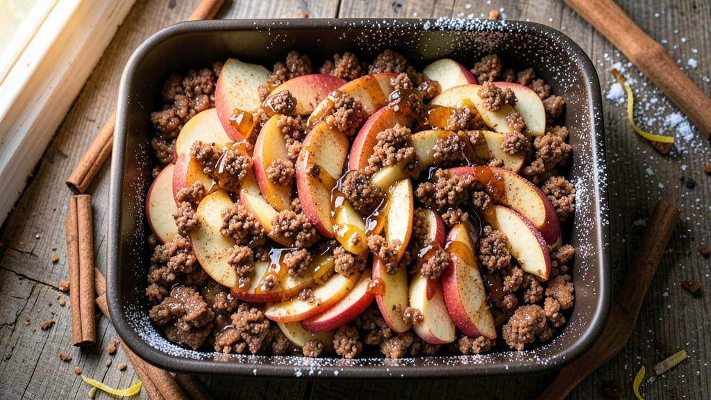 Apple Crisp Recipe With Spice Cake Mix: Warm Apple Streusel Crown Over Moist Cake Base