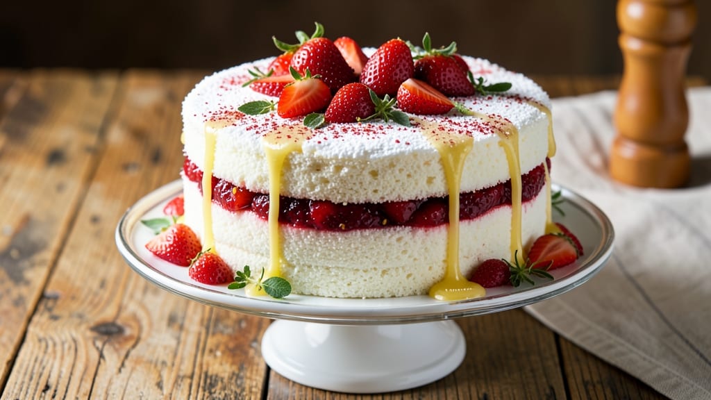 Angel Food Cake With Strawberry Filling Recipe: Light-as-Air Cloud With Bursting Berry Layers