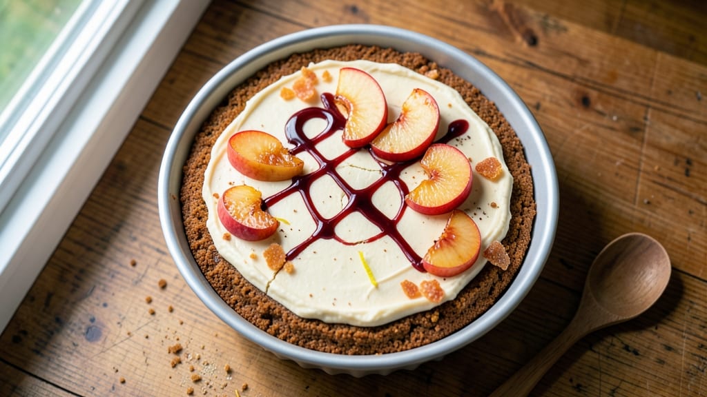 Apple Brandy Cheesecake Recipe: Boozy Apple Streusel Crown Over Creamy Vanilla Layers