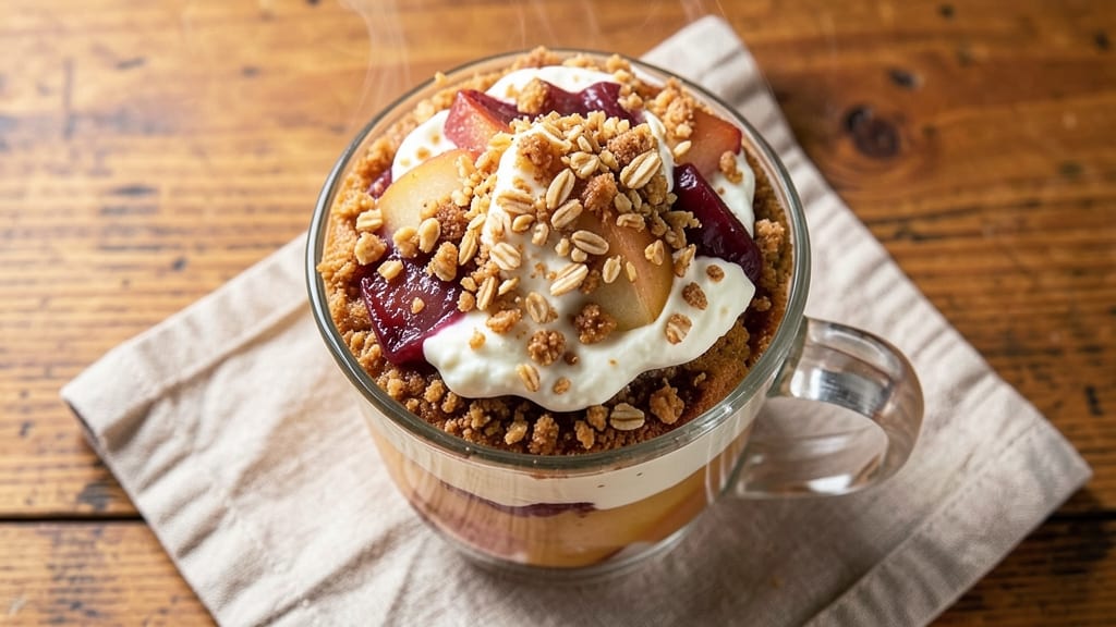Apple Pie Cottage Cheese Mug Cake Recipe: Warm Spiced Apple Streusel Over Creamy Cottage Cheese Layers