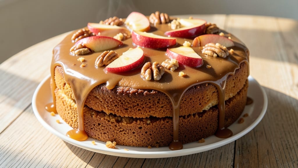 Apple Pecan Cake With Caramel Icing Recipe: Nutty Crunch Meets Silky Caramel Rivers